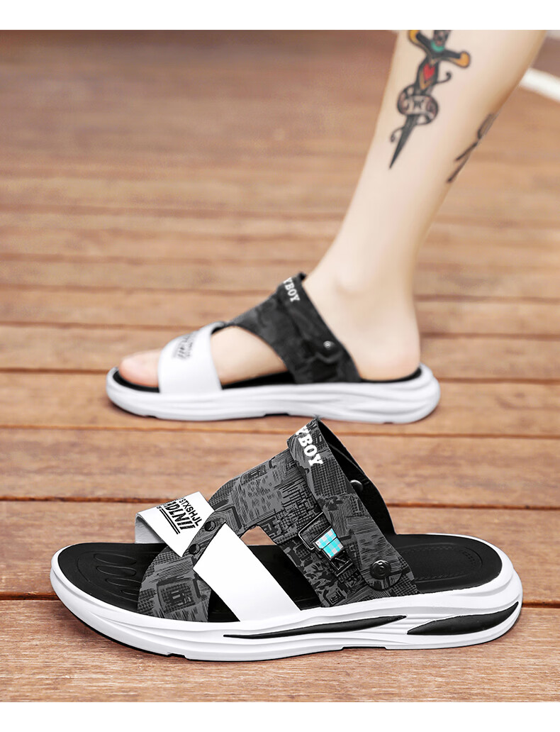 PLAYBOY Men's Sandals 2026 Summer Dual-Wear Comfortable Trendy Beach Flip-Flops Black Size 39 10