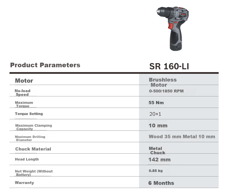 BOSCH 16V Cordless Electric Screwdriver Drill 55Nm High Torque SR160 with Two Batteries and Charger for Home Use 13