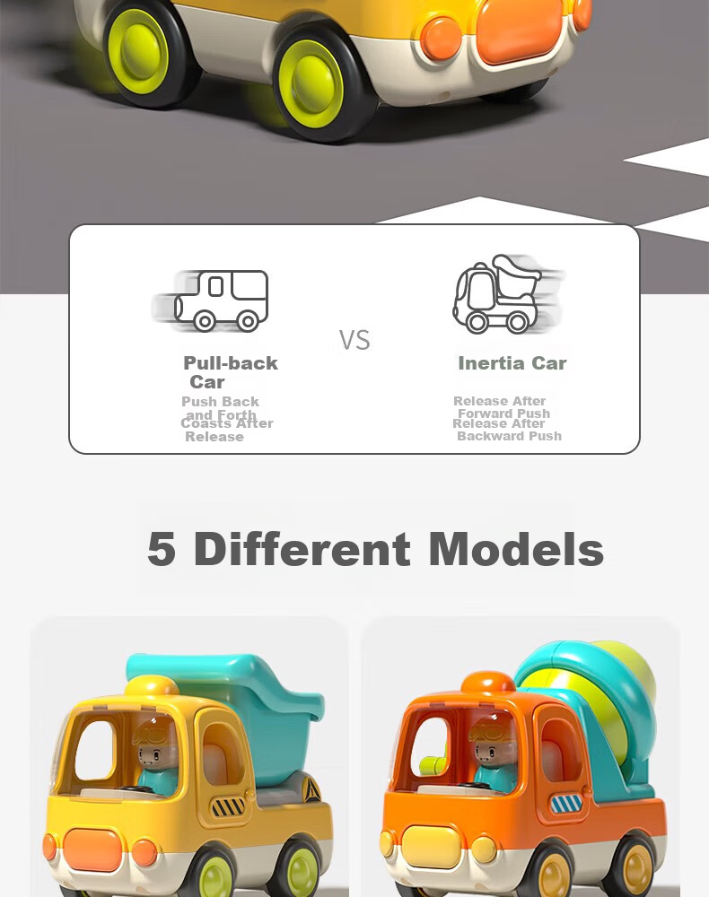GOODWAY Children's Toy Car for Ages 1-3, Fire Truck Excavator with Inertia Sliding, Gentle on Hands, Gift Box Set, Birthday Present 5