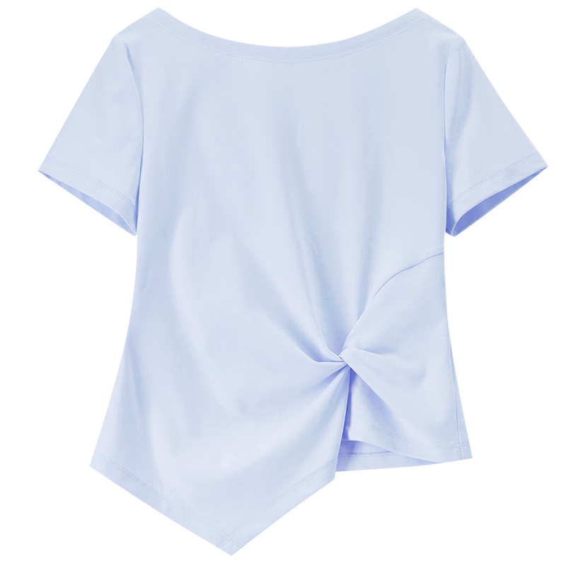 Shangdu Bila Off-Shoulder Pure Cotton T-Shirt Women Spring Summer Twist Knot Irregular Hem Short Sleeve Slimming Top