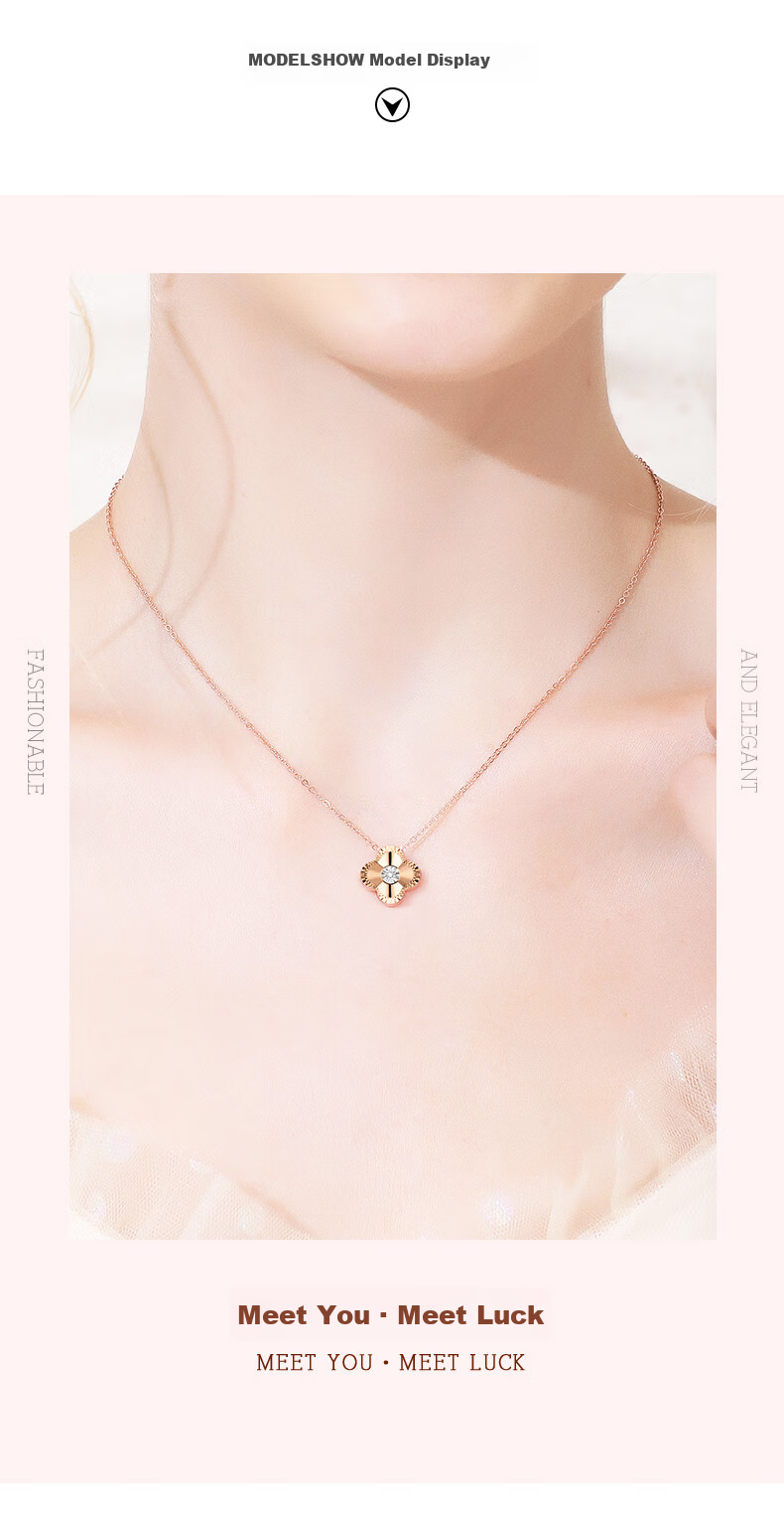 Grace Girl Diamond Four-Leaf Clover Double-Sided Necklace for Women Fresh Style Rose Gold Clavicle Chain Anniversary Birthday Gift for Girlfriend 9
