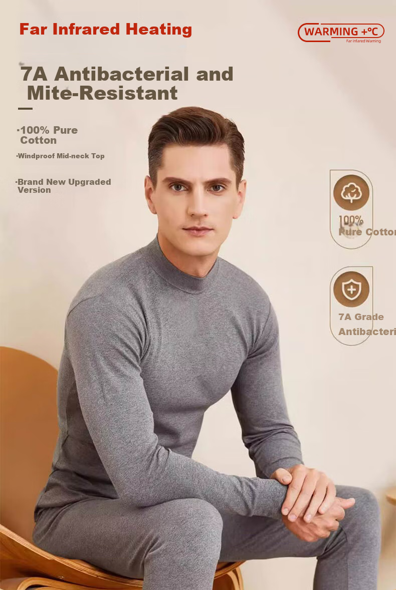 LangSha Men's Autumn Cotton Mid-Neck Windproof Top Thin Pure Cotton Thermal Underwear Invisible Base Layer 1