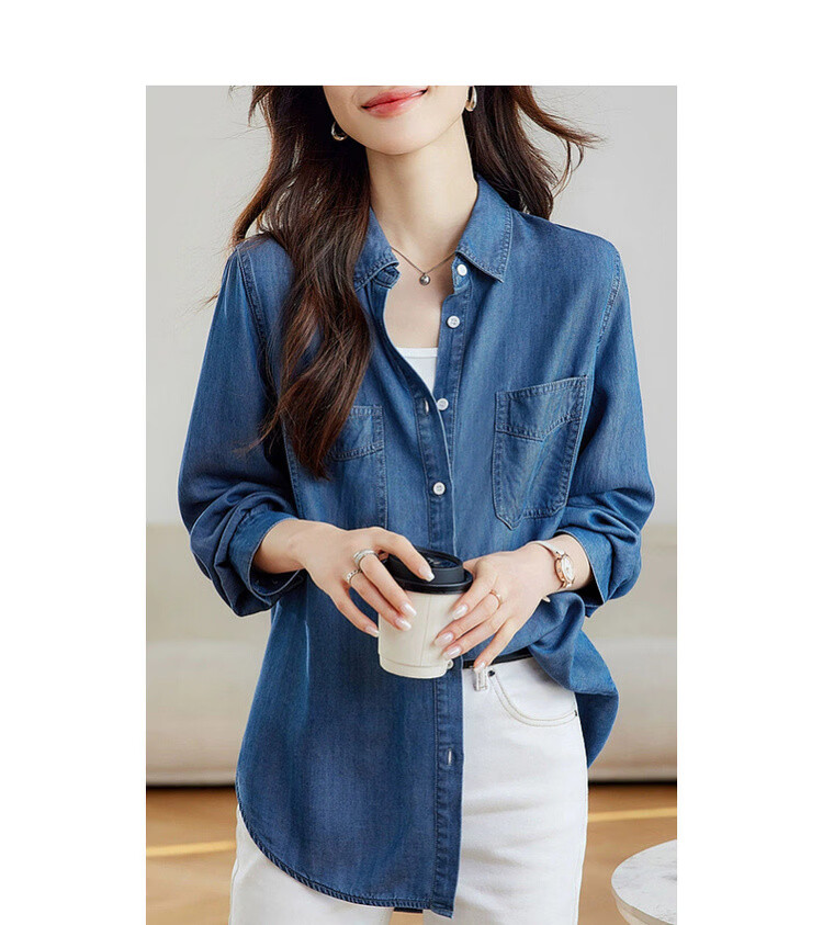 Demana [100 Lyocell] Spring Vintage Casual Lapel Shirt Commuter Loose Long Sleeve Blouse for Women 10