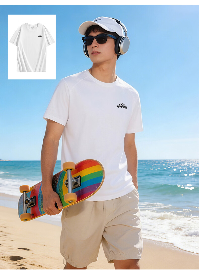 Warrior Men's Heavyweight Short Sleeve T-Shirt Summer Sports Loose Fit Trendy Tee 17