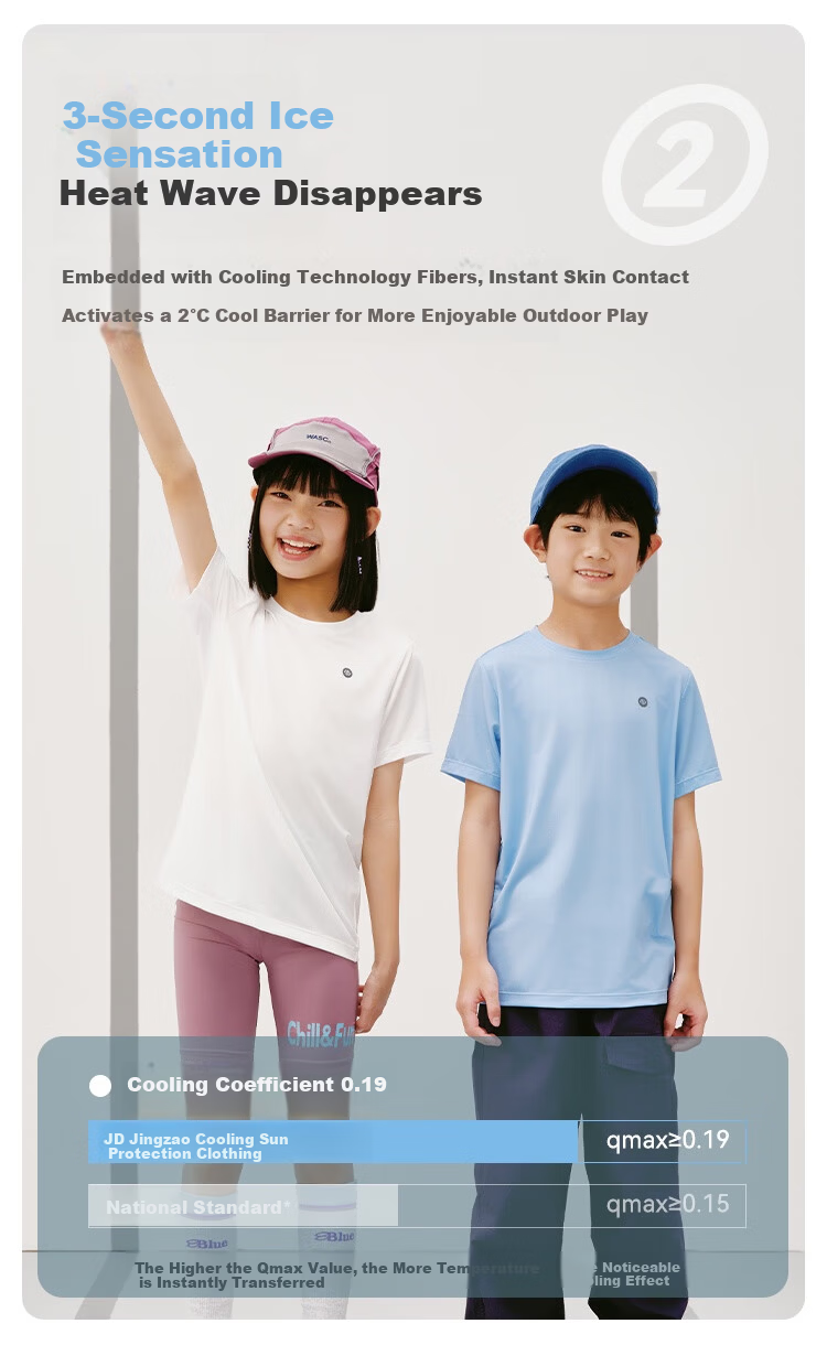 JD Original Children's Clothing, Boys And Girls, Spring And Summer Versatile Big Kids, Cool Comfortable Breathable Sports Short-Sleeve Quick-Dry T-Shirt, Light Blue S 5