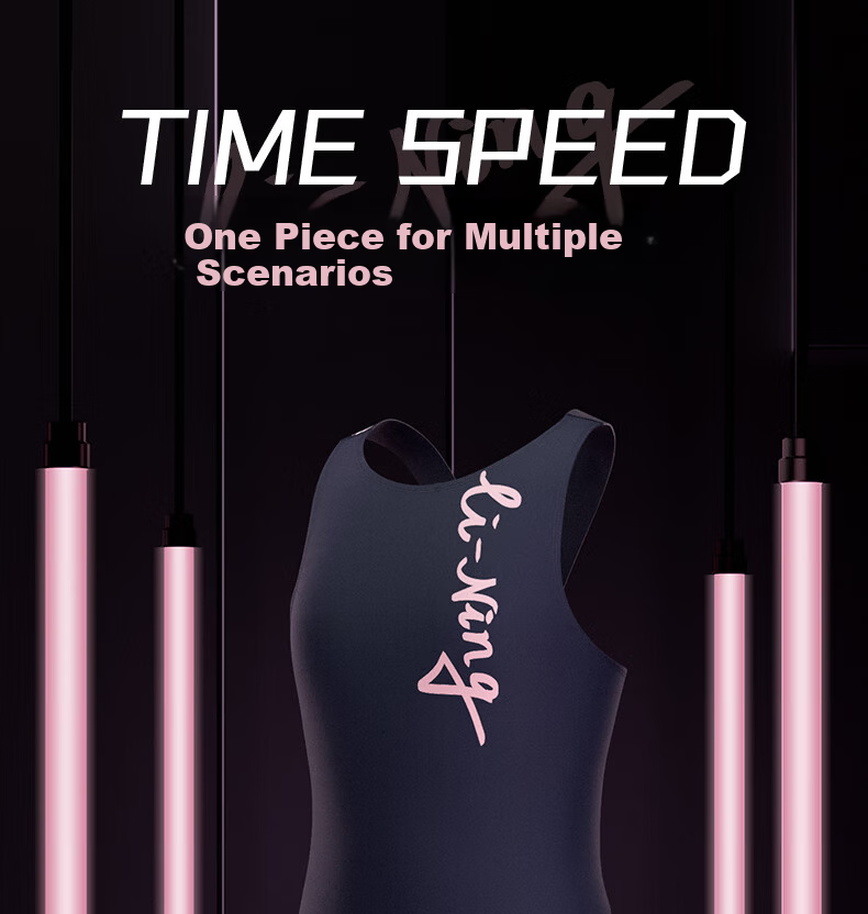 LI-NING Youth Girls Comfortable Sleeveless Knee-Length One-Piece Professional Training Swimsuit 0362 Black Pink Size 150 4