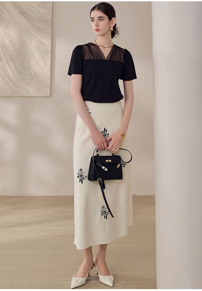 ROEYSHOUSE Mesh Splice Short Sleeve T-Shirt Women Summer Puff Sleeve Slim Top 13737 Black M 6