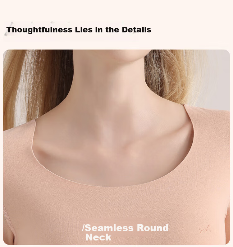 MiiOW [Goose Down Tencel] Women's Thermal Underwear 10A Antibacterial Seamless Heat-retaining Autumn Slim Fit Base Shirt Milk White M 3