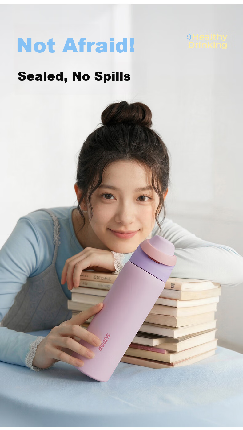 SUPOR Large Capacity 316L Stainless Steel Insulated Water Bottle Portable Straw Cup for Students 14
