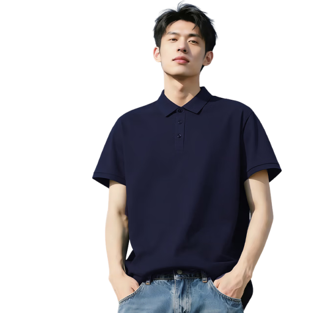 Jeanswest Men's Short Sleeve Polo Shirt 2026 Summer New Imitation Cotton Solid Color Loose Casual T-Shirt Base Shirt Navy Blue L