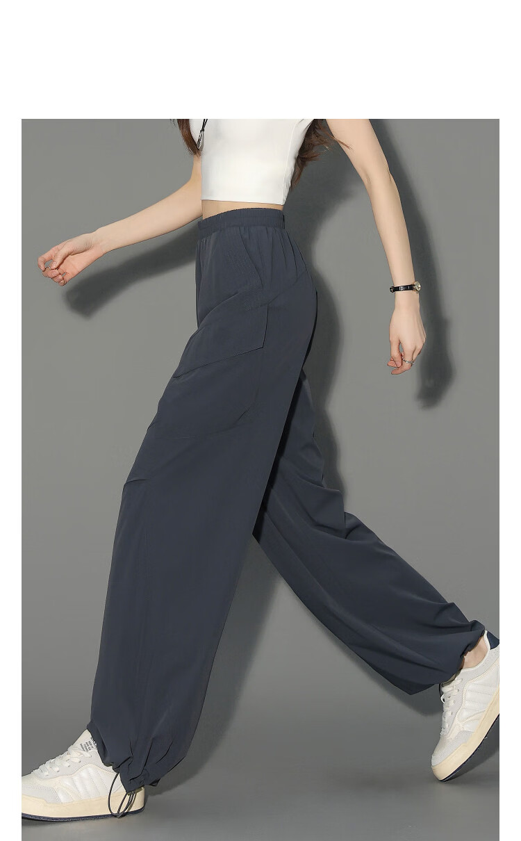 Demana Black Tech Sunscreen UPF50+ Summer Antibacterial Mite-Resistant Elastic Waist Loose Cargo Casual Pants for Women 11