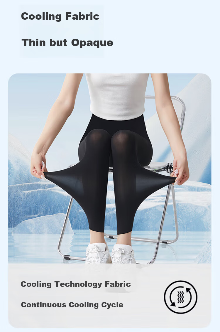 LangSha Ultra-Thin Summer Leggings for Women, Ice Silk Antibacterial Sun-Protective Stretchy Plus Size 9/10 Pants, Maternity Shark Pants 6