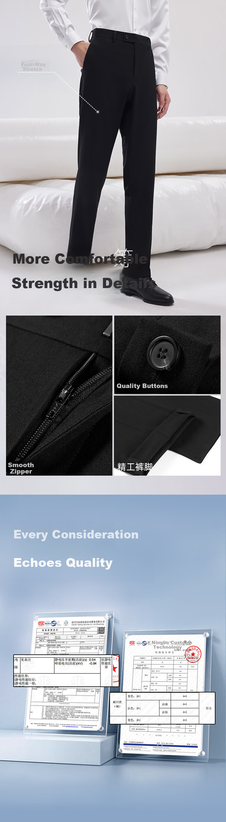 YOUNGOR Cashmere Warmth 2025 New Men's Straight Fit Stretch Casual Pants Black 31.5 170/78A 2