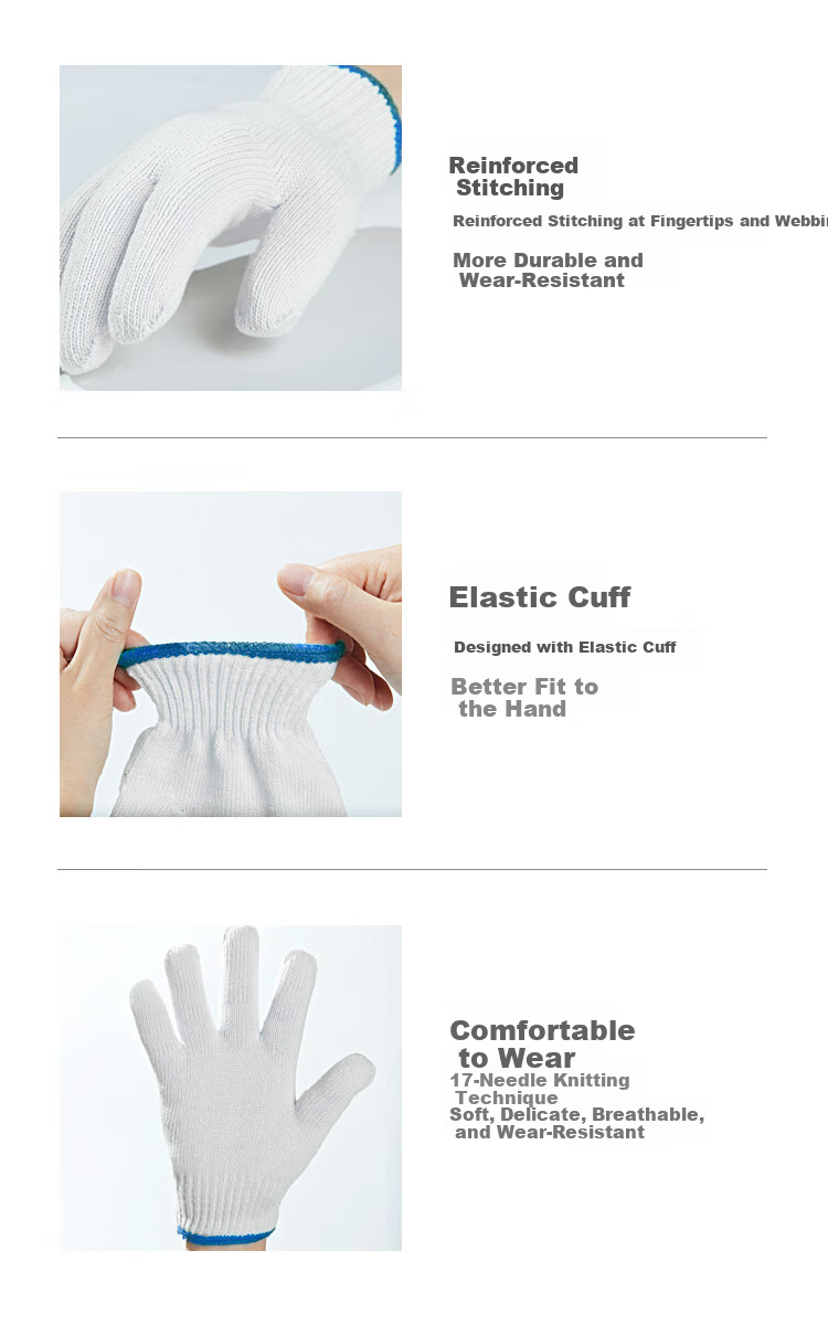 Gongzhe Cotton Yarn Work Gloves Labor Protection Wear-Resistant Non-Slip Breathable Construction Work Gloves Blue Edge Thread 24 Pairs 3