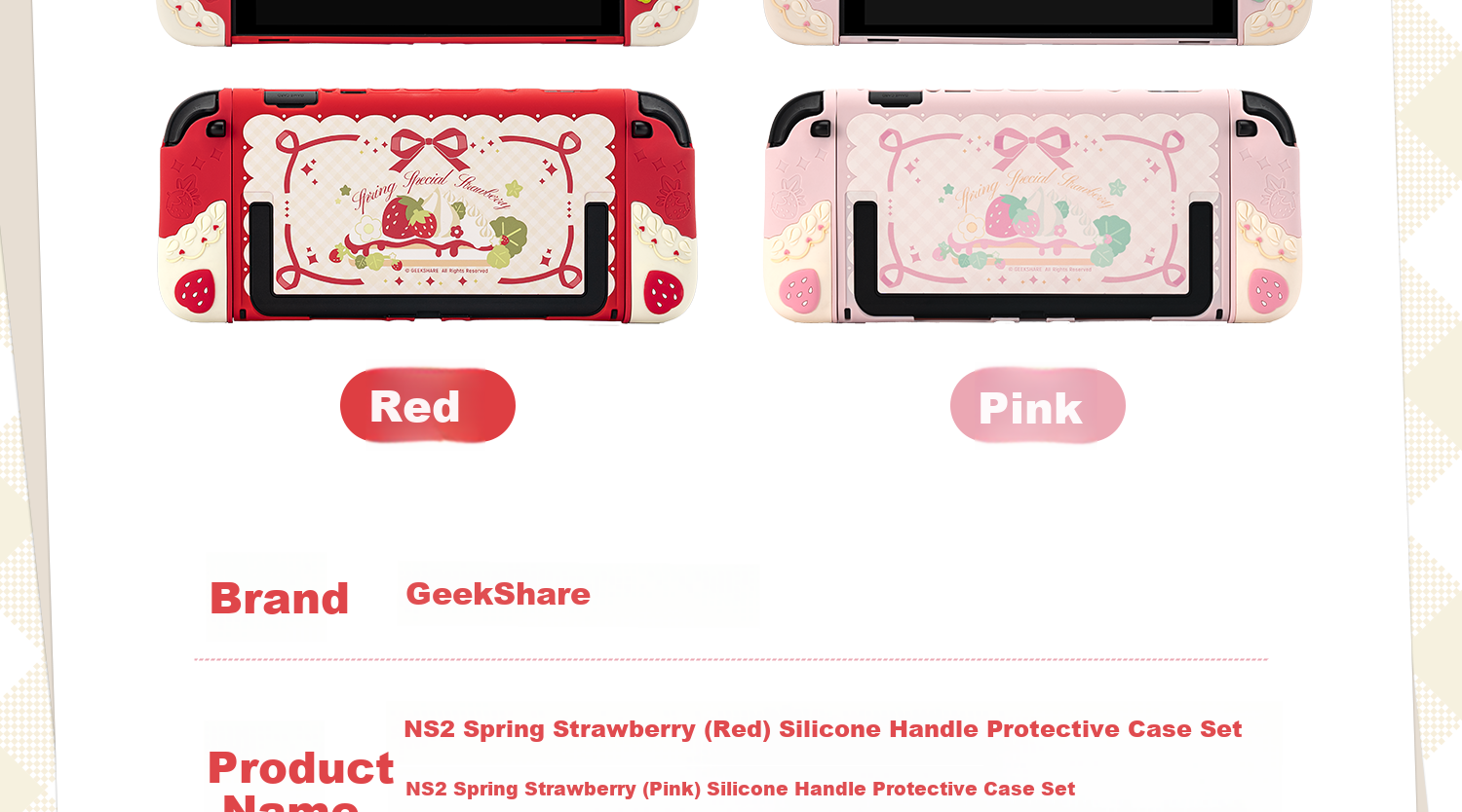 Jixiang Nintendo Switch 2 Protective Case NS2 Controller Soft Silicone Cover Joystick Cap Set Split Anti-Drop Red Spring Strawberry Game Console Accessories for Girls 31