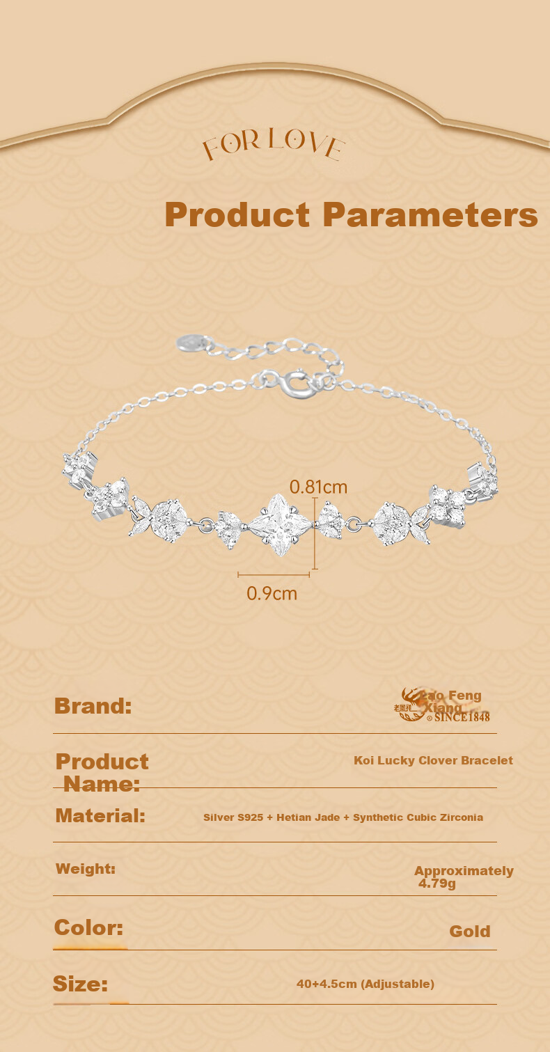 Lao Feng Xiang Four-Leaf Clover Bracelet for Women 2026 New Silver Koi Jewelry Birthday Anniversary Gift for Girlfriend Wife 11