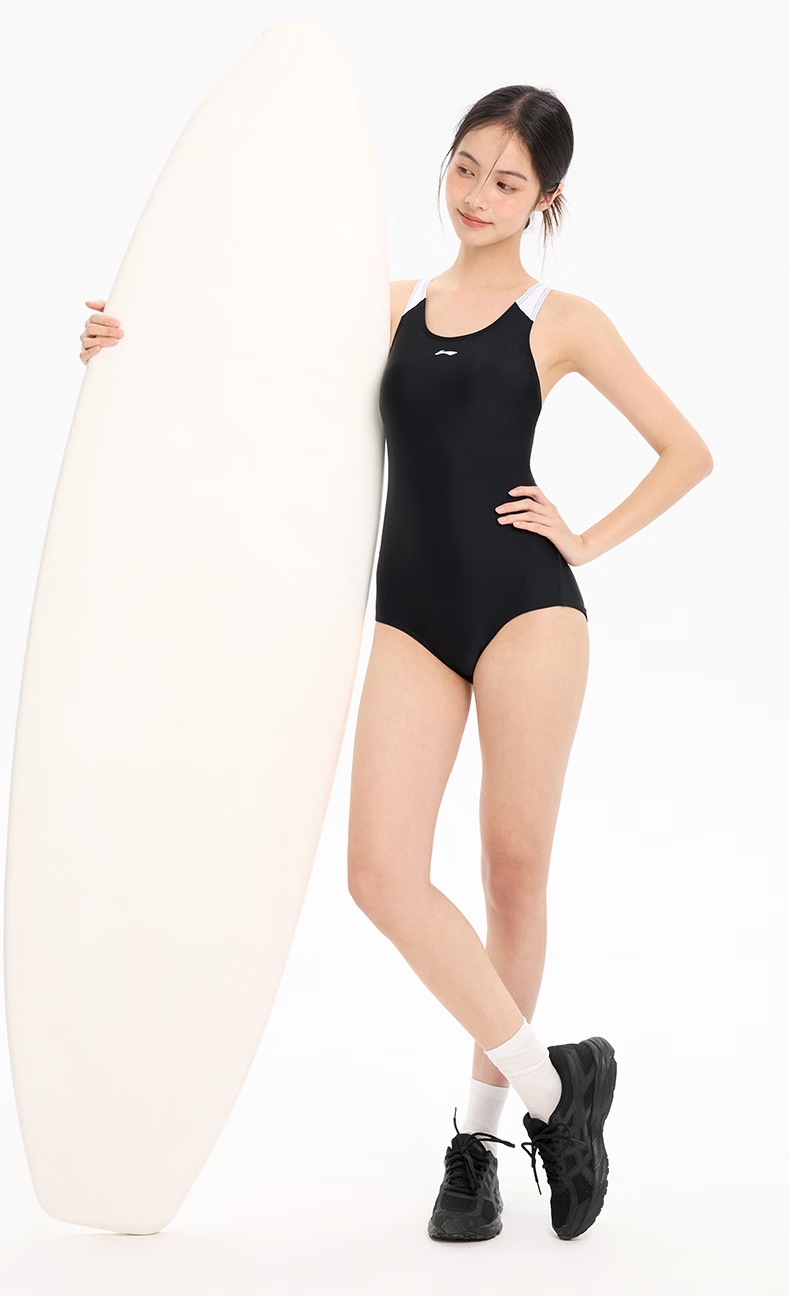 LI-NING Women's Premium 2026 New Professional Training One-Piece Triangle Swimsuit Sports Swimwear 1481 Black XL 13