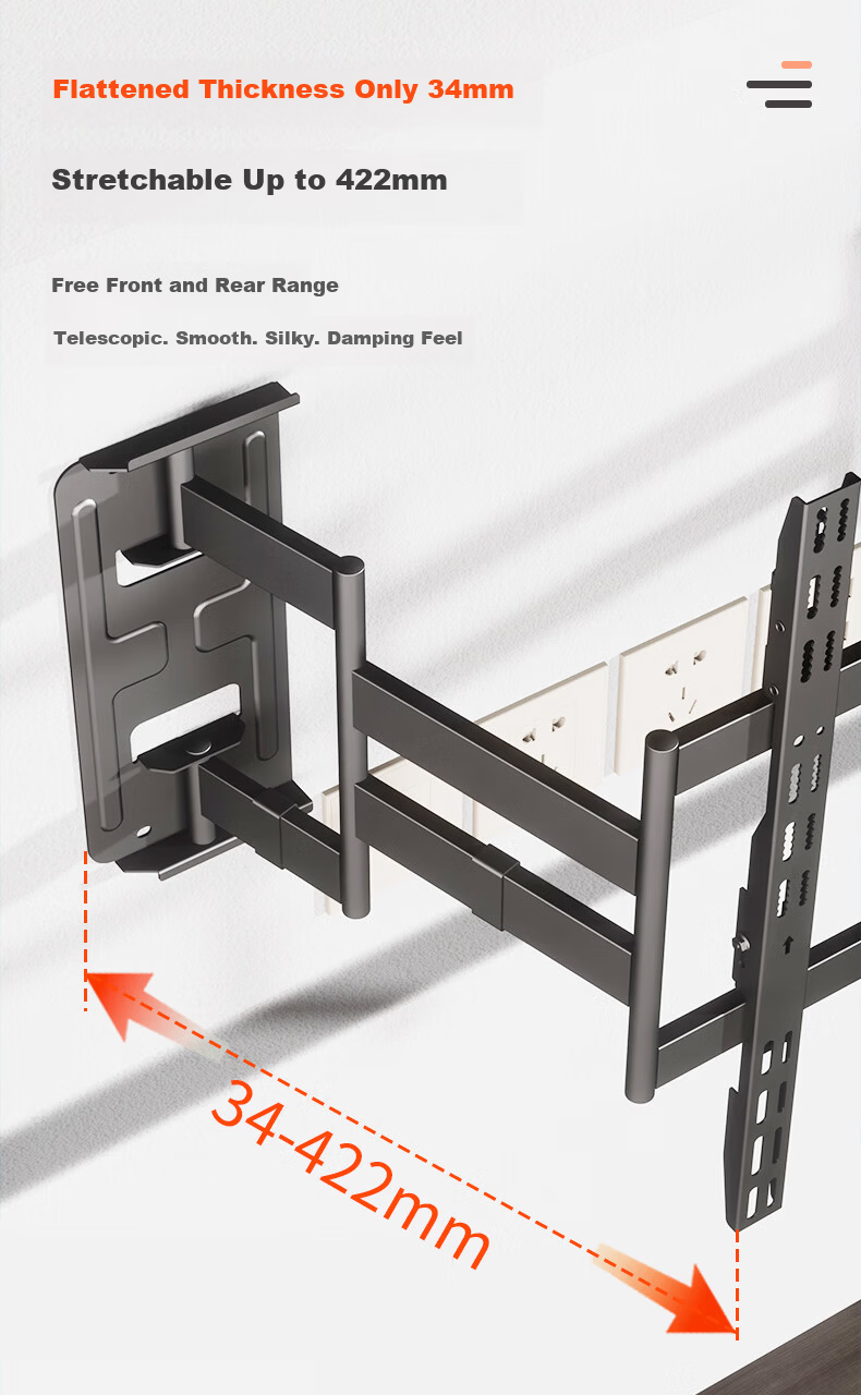 KALOCNX75 Ultra-Thin Embedded Dual-Arm Telescopic TV Wall Mount Bracket for 50-75 Inch Hisense Xiaomi Skyworth TCL TVs 15