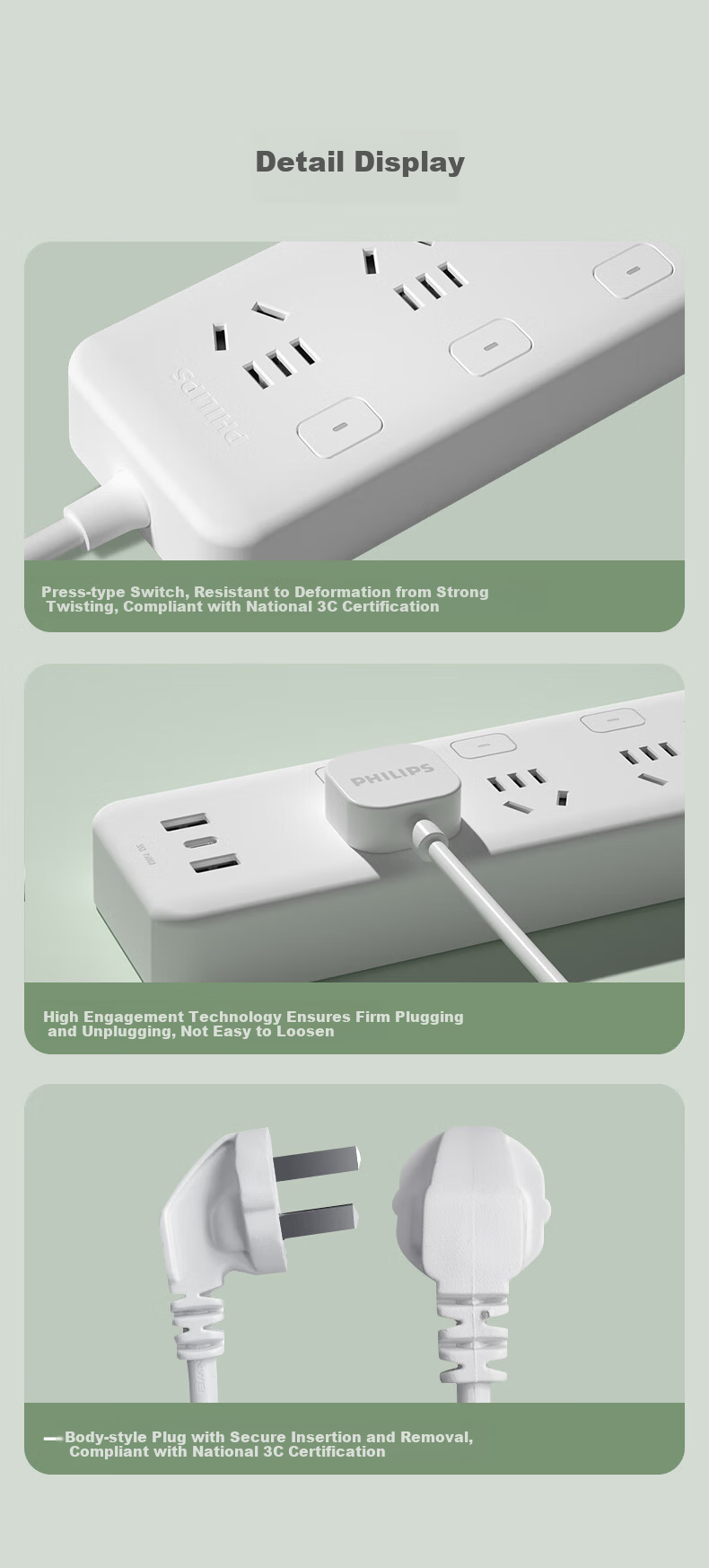 PHILIPS 30W GaN Fast Charging Surge-Protected Power Strip 6-Outlet Combo with Master Control 1.8m High Power Protection Extension Cord 8
