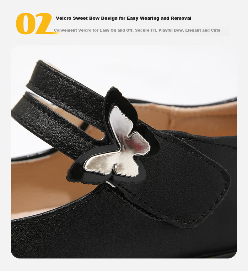Guniya Girls Children's Leather Shoes Square Toe Breathable Soft Sole School Performance Shoes Black Matte Size 30 7