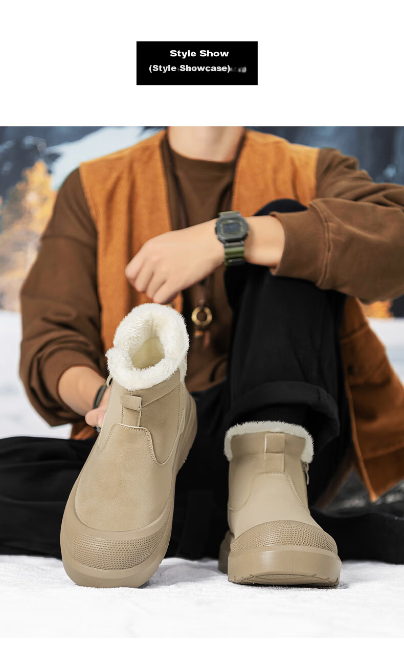 Warrior Men's Snow Boots 2025 Autumn Winter New Men's Cotton Shoes Fleece Thickened Warm Casual Shoes Brown Size 40 5