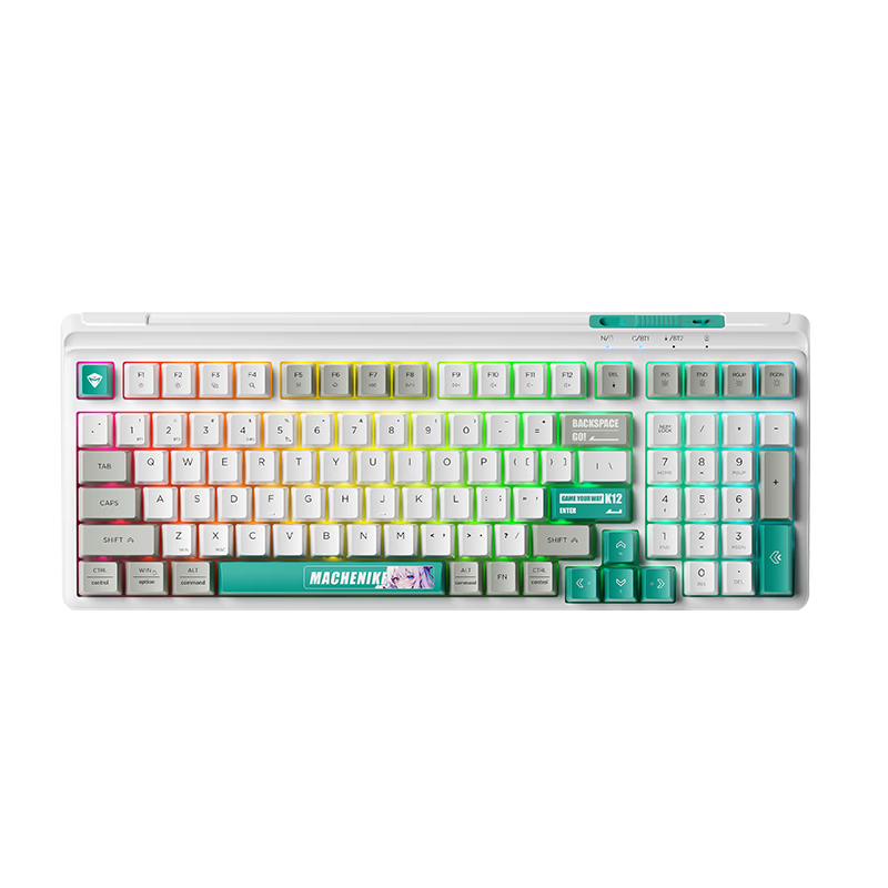 MACHENIKE K12 99-Key Three-Mode Wireless Membrane Keyboard RGB Backlit Dustproof Water-Resistant Gaming Office Keyboard Large Capacity Battery Green White