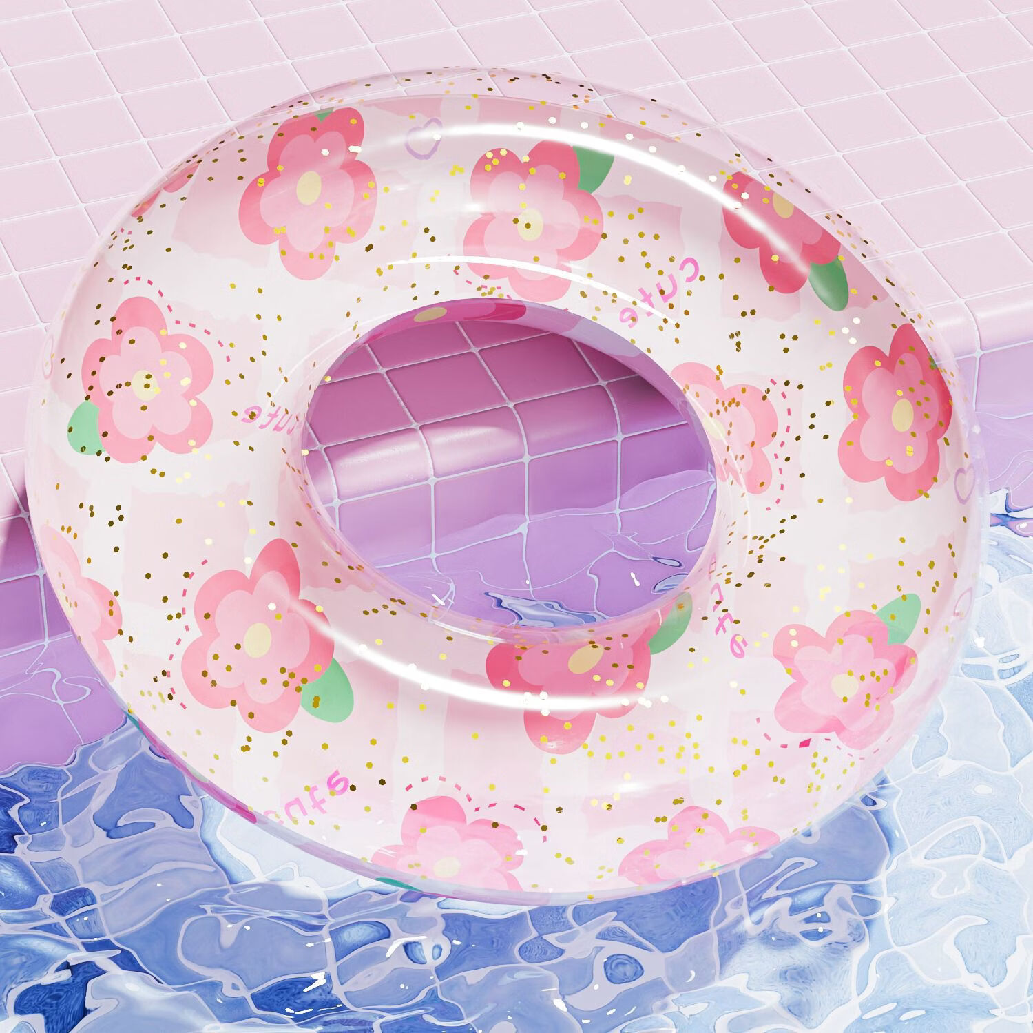 Youyou Thickened Anti-Tip Double Airbag Swimming Ring Unisex Children's Float 96408 White Floral 70cm 17