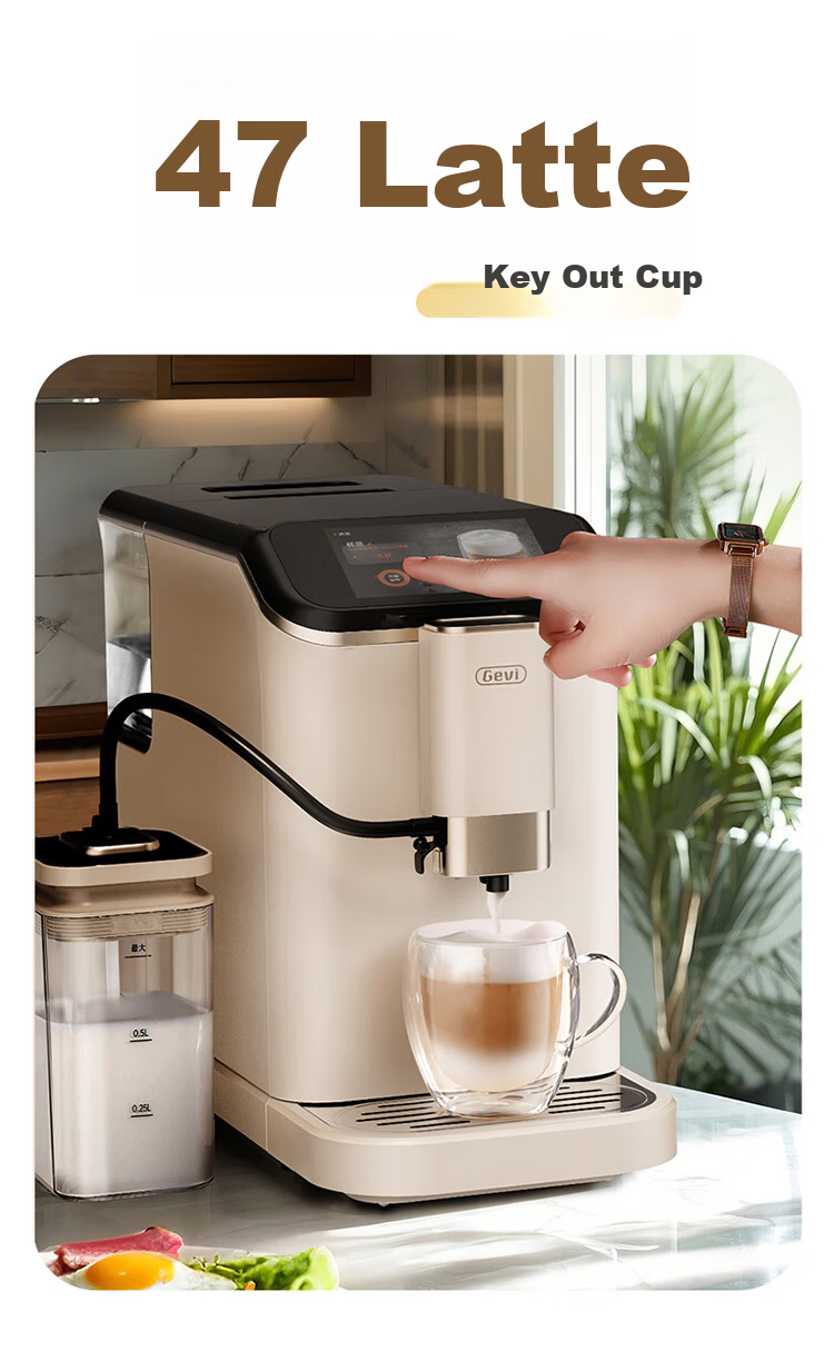 Gevi Fully Automatic Coffee Machine Home Cold and Hot Dual Extraction Grinder Integrated Small Coffee American Automatic Milk Frother Dual Heating GV-K03A Milk Coffee White Gift Choice 6