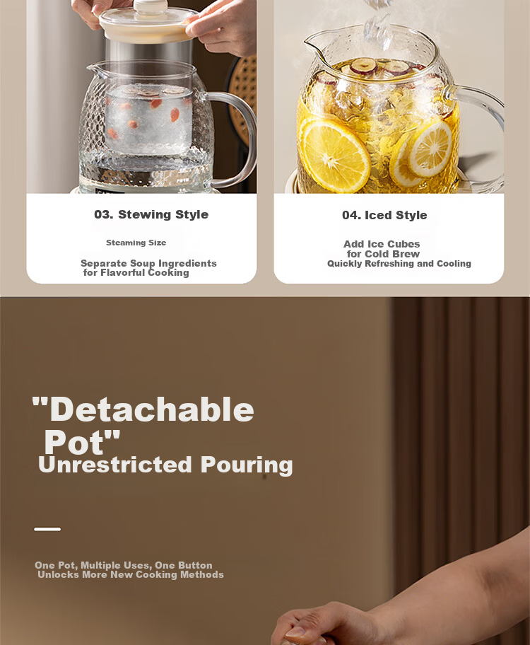 CAPOSI German Full Glass Health Pot Fully Automatic Constant Temperature Kettle Office Multifunctional Flower Tea Kettle Tea Cooker Stewing Integrated Auto Power-Off Electric Kettle New Model [Stewing 20