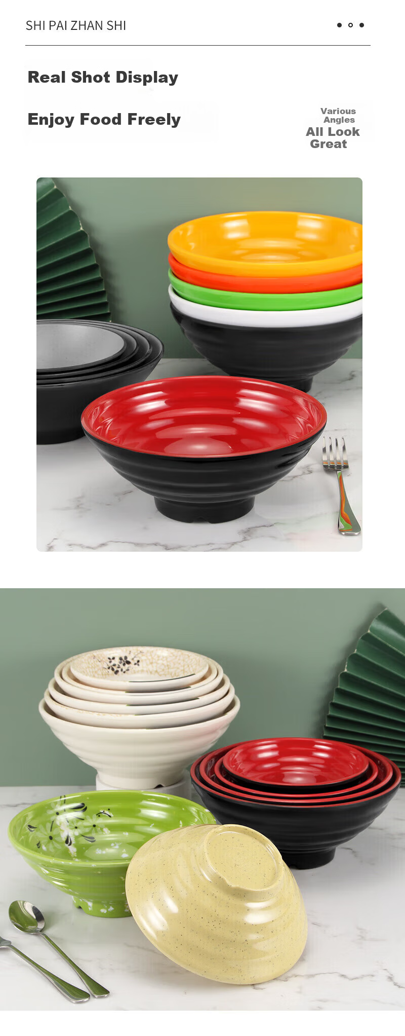 Caitang Smart Melamine Noodle Bowl Imitation Porcelain Soup Bowl High Temperature Resistant Large Bowl White 8 Inch Jingcang 14