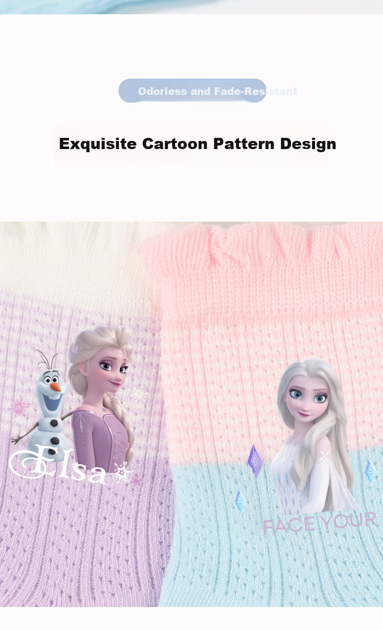 Disney Kids Socks Spring Summer Mesh Breathable Girls Cotton Socks Frozen Lace Mid-Calf Socks DSP3582 4 Pairs 20-22cm 6