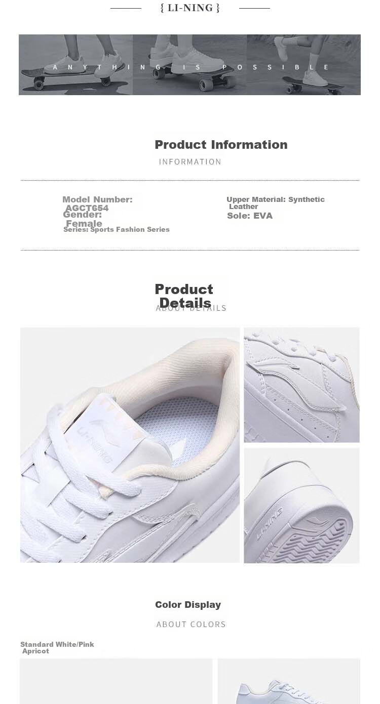 LI-NING Floating Boat Women's Low-Cut Comfortable Lightweight Breathable White Sneakers Classic Casual Fashion Everyday Versatile Skate Shoes for Women 4