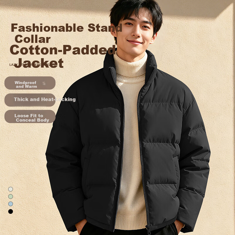 Baleno Men's Autumn Winter Stand Collar Cotton Padded Jacket Loose Warm Casual Bread Jacket Cold-Resistant Coat