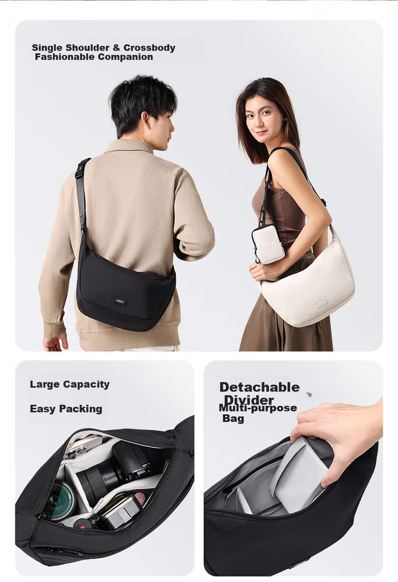 Ulanzi Half-Moon Crossbody Shoulder Camera Bag (Off-White) Portable Mirrorless Photography Backpack Casual Video Bag Digital Storage Bag for Canon Sony Nikon Cameras 2