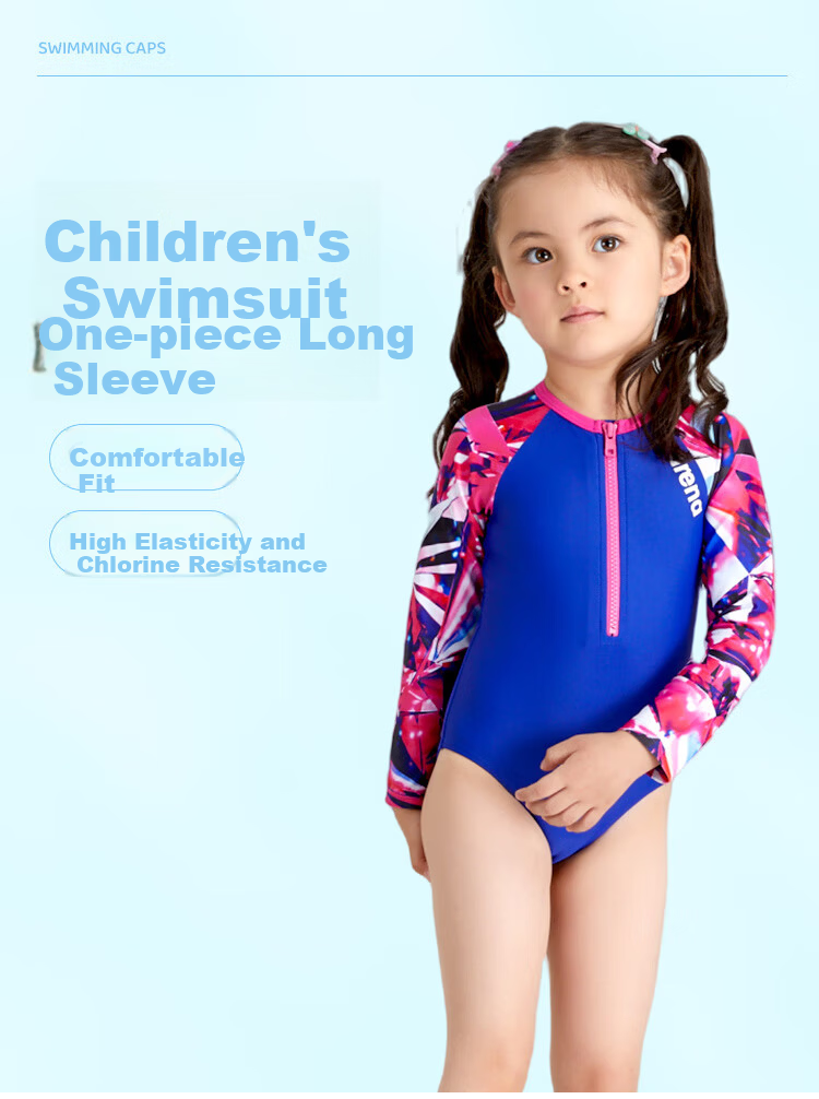 Arena Kids Girls Long Sleeve Triangle One-Piece Swimsuit UV Protection Quick-Dry Comfortable Chlorine-Resistant High Elasticity Sport Fit 1