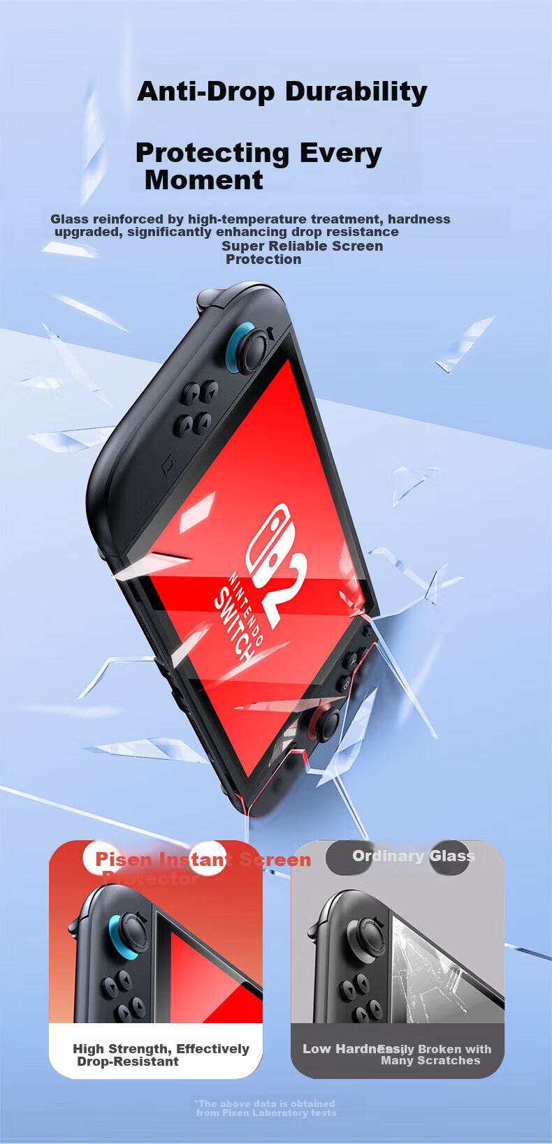 Pisen Tempered Glass Screen Protector for Switch 2nd Gen [Dust-Free Installation] 2025 NS2 Compatible Nintendo Gaming Console Full-Screen HD Anti-Fingerprint Borderless Film 5