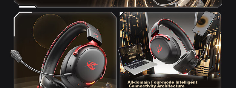 IKF V11 Pro 2.0 Four-Mode Wireless Gaming Headset Over-Ear Bluetooth 2.4G FPS 7.1 Surround Sound Delta Driver White Blue 16