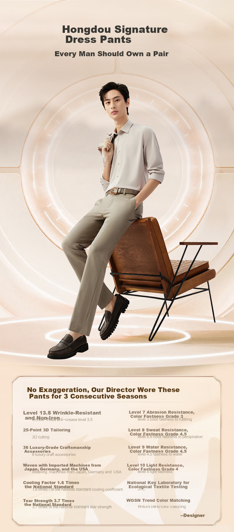 Hodo Men's Dress Pants, Level 3.5, Wrinkle-Free, Machine Washable, Signature Pleated, Elastic Waist 2
