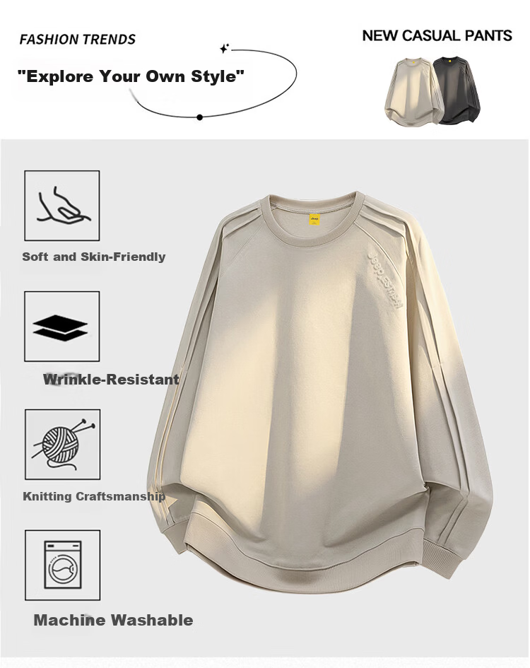 JEEP Men's Spring and Autumn High-End Embroidered Loose Fit Long Sleeve T-Shirt Sweatshirt Iron Gray L 1