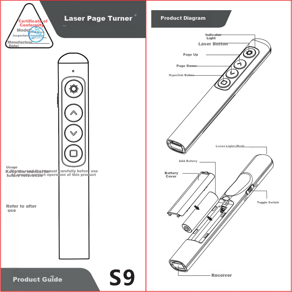 BIAZE PPT Presentation Clicker Wireless Laser Pointer Remote Control Red Light Cat Teaser Pen 6