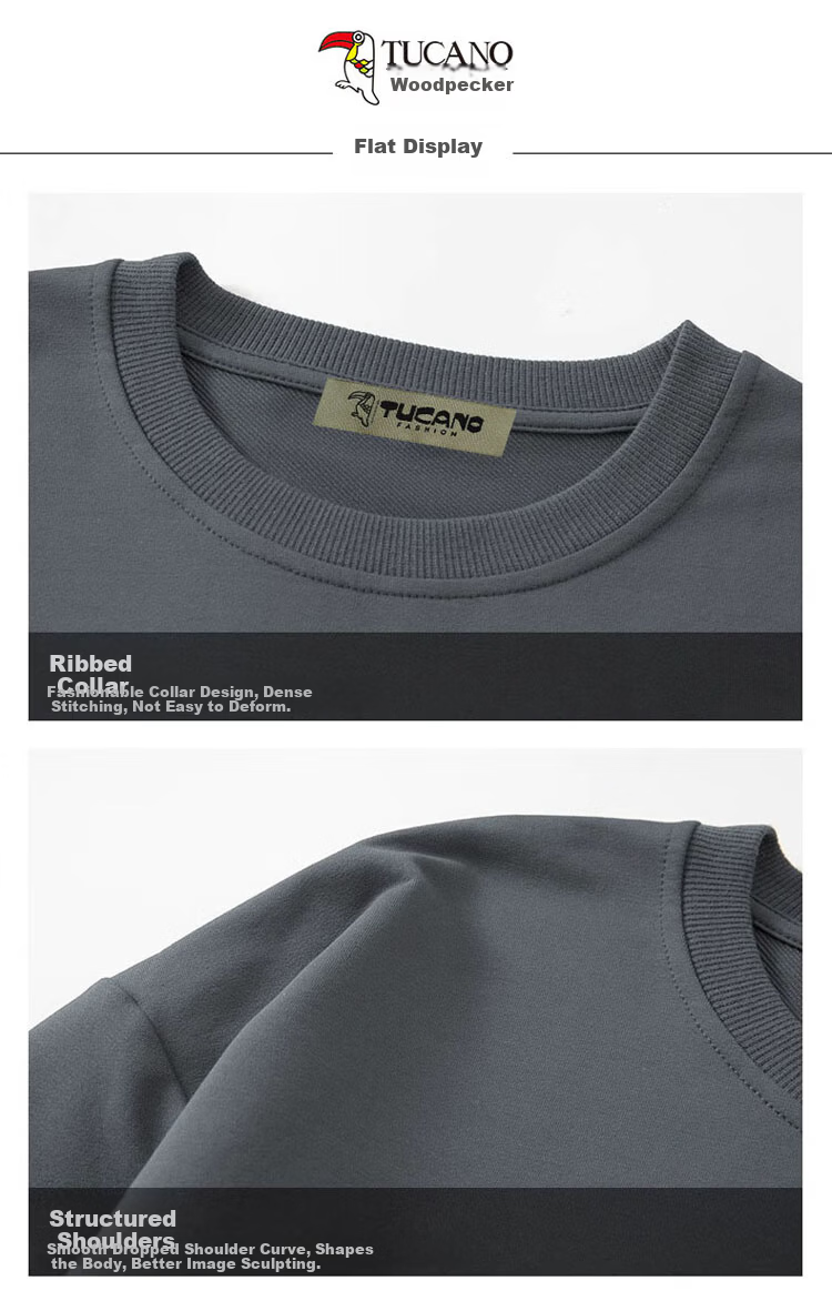 TUCANO Sweatshirt for Men, Spring And Autumn Round Neck Long Sleeve T-Shirt, Base Layer, Loose Casual Clothing, Jacket for Men's Wear, Black, 2XL 12