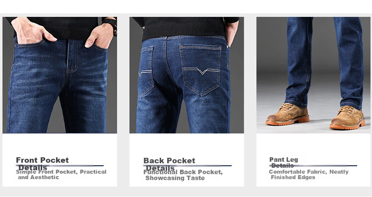 TUCANO Men's Jeans Korean Style Business Casual Slim Fit Straight Leg Pants Black Blue 29 4