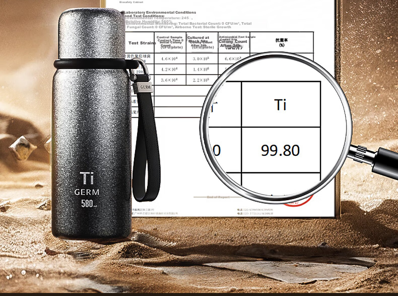 Germ Pure Titanium Insulated Water Bottle for Men and Women with Temperature Display, Direct Drinking Tea Cup, High-End Gift, 580ML Black Gold 8