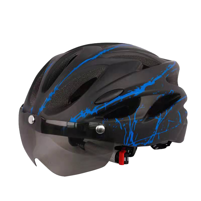 Haolebao Magnetic Visor Cycling Helmet Unisex Mountain Road Bike Helmet Integrated Mold Black Blue