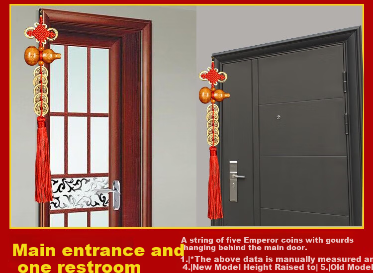 Feng Shui Pavilion Five Emperor Coins Door-to-Door Hanging Peach Wood Gourd Copper Coin Decoration for Main Door Bedroom Bathroom 8