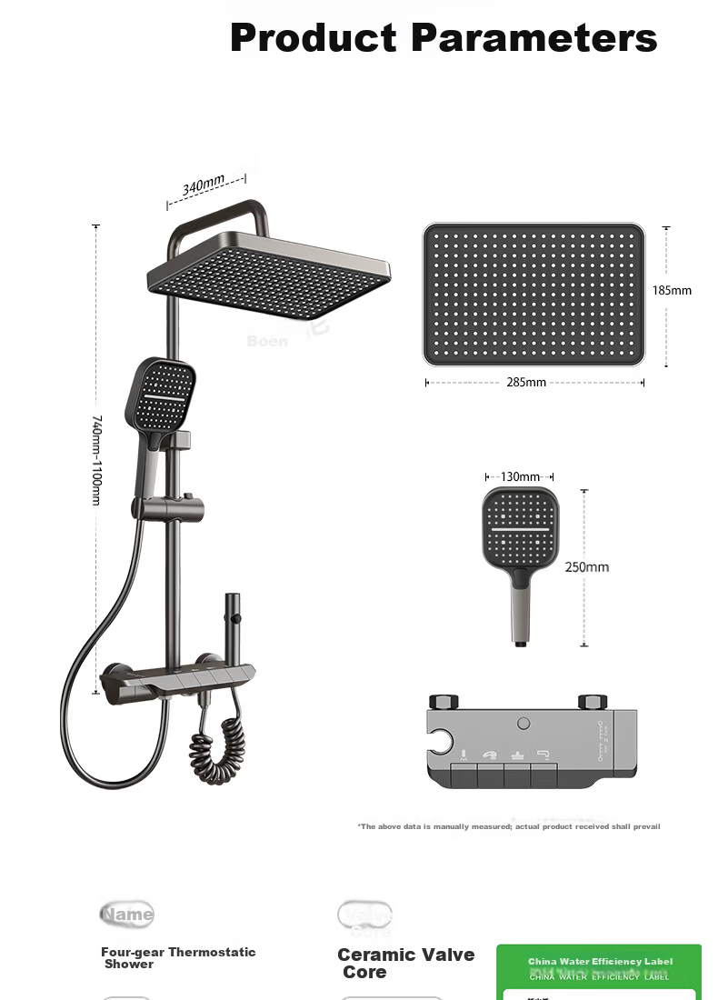 BOONEN Integrated Shower Set with Pressure Boosting, Smart Thermostatic Control, Spray Gun Faucet, Complete Bathroom Shower System 27