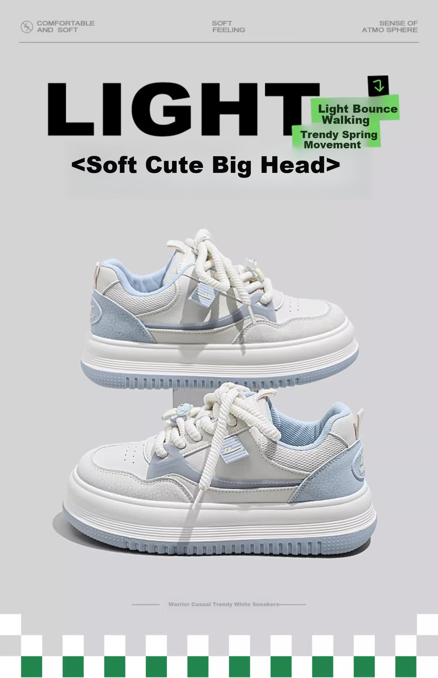 Warrior Official Women's Casual Shoes 2026 Summer New Thick Sole White Sneakers Breathable Shoes for Women Light Blue Size 37 2