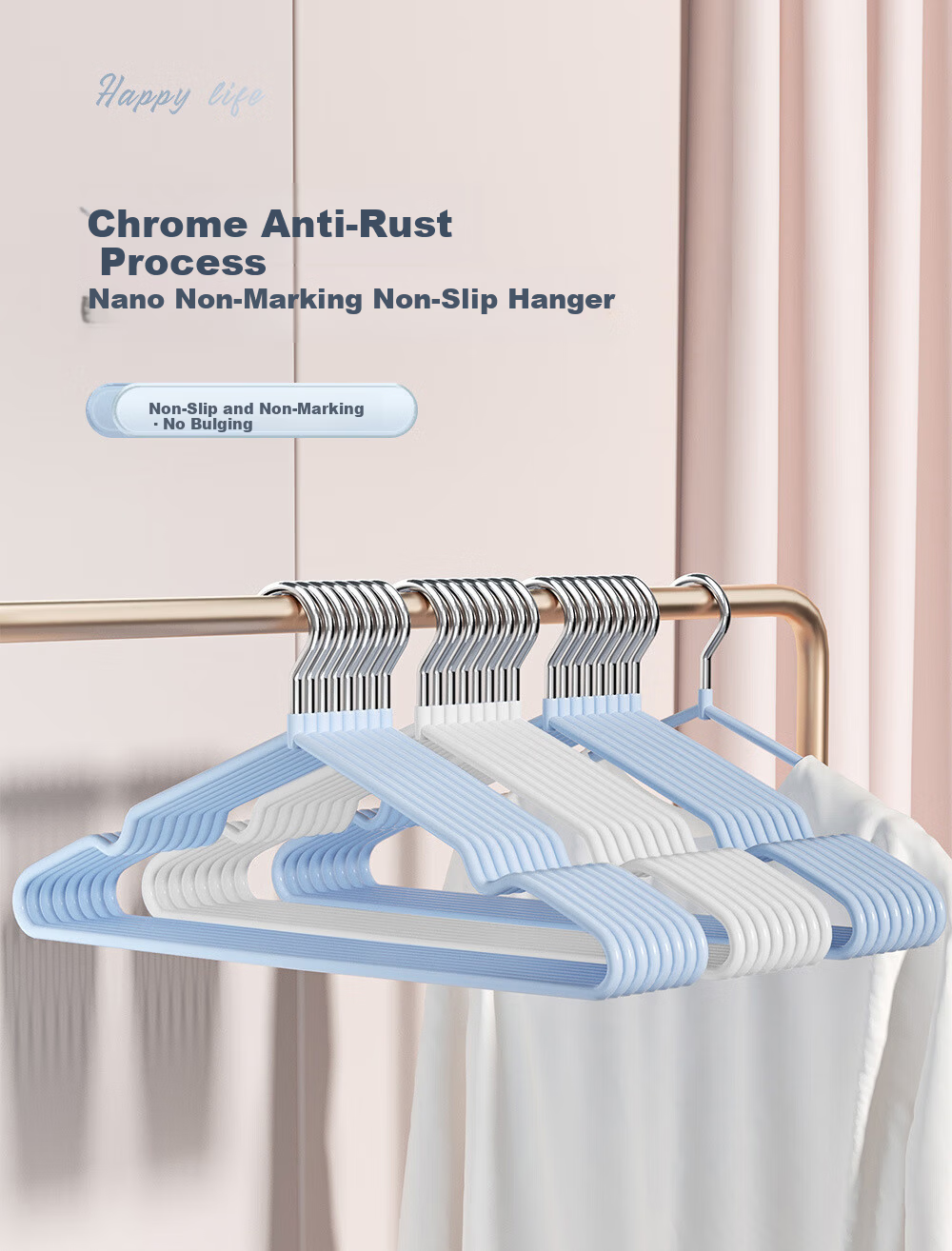 MENGTING Plastic Coated Non-Slip Hangers, 20-Pack Blue and White Adult Coat Hangers 1