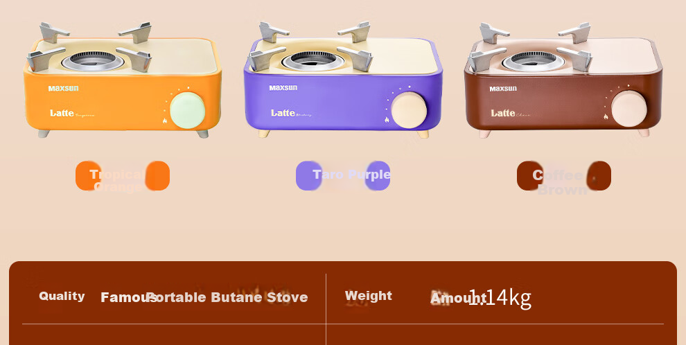 Maixian Portable Multifunctional Cassette Stove Latte Outdoor Mini Gas BBQ Stove 2.1kW Purple 31