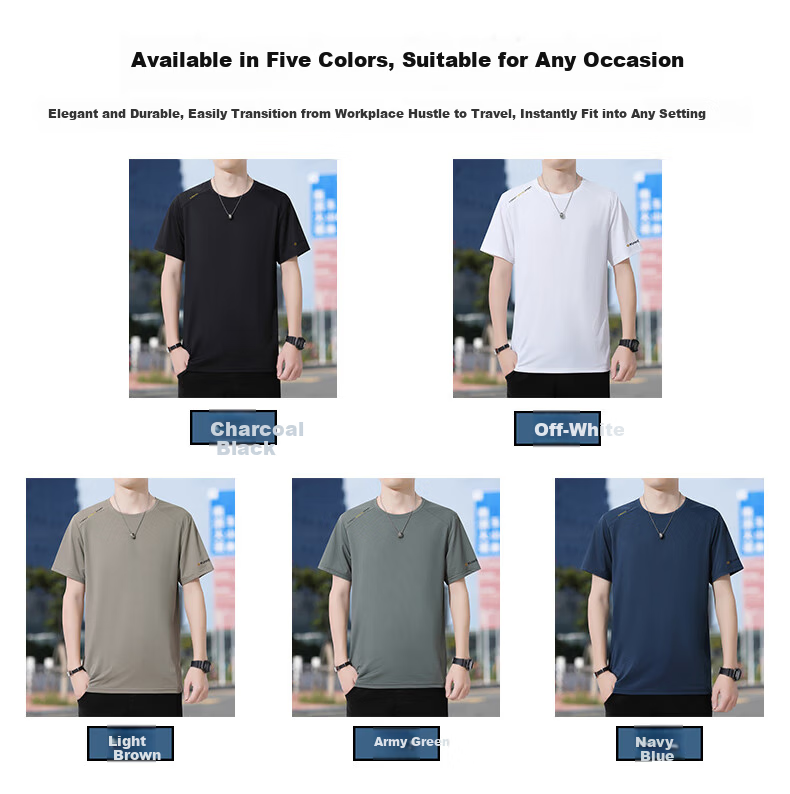 ROMON Men's Short Sleeve T-Shirt Summer Trendy Ice Silk Feel Versatile Business Casual Breathable Base Shirt LY7 Black 4XL 4